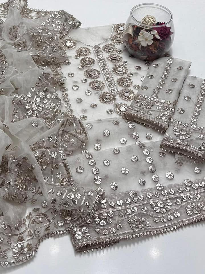 Gotta Kinari & Original Mirror Work (Dyeable )| Unstitched Shirt Dupatta 2 Piece