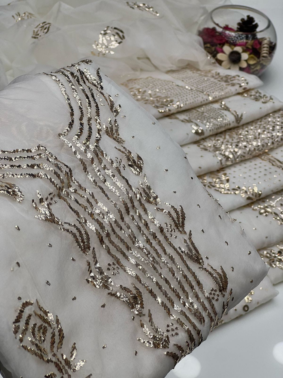 Golden Mukesh Organza ( Dyeable ) | Unstitched 2 Piece