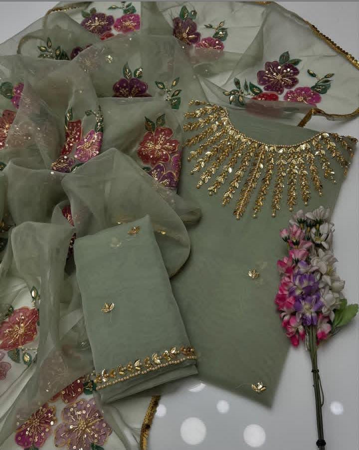 Handmade Stone Work HandPainted | Unstitched 2 Piece