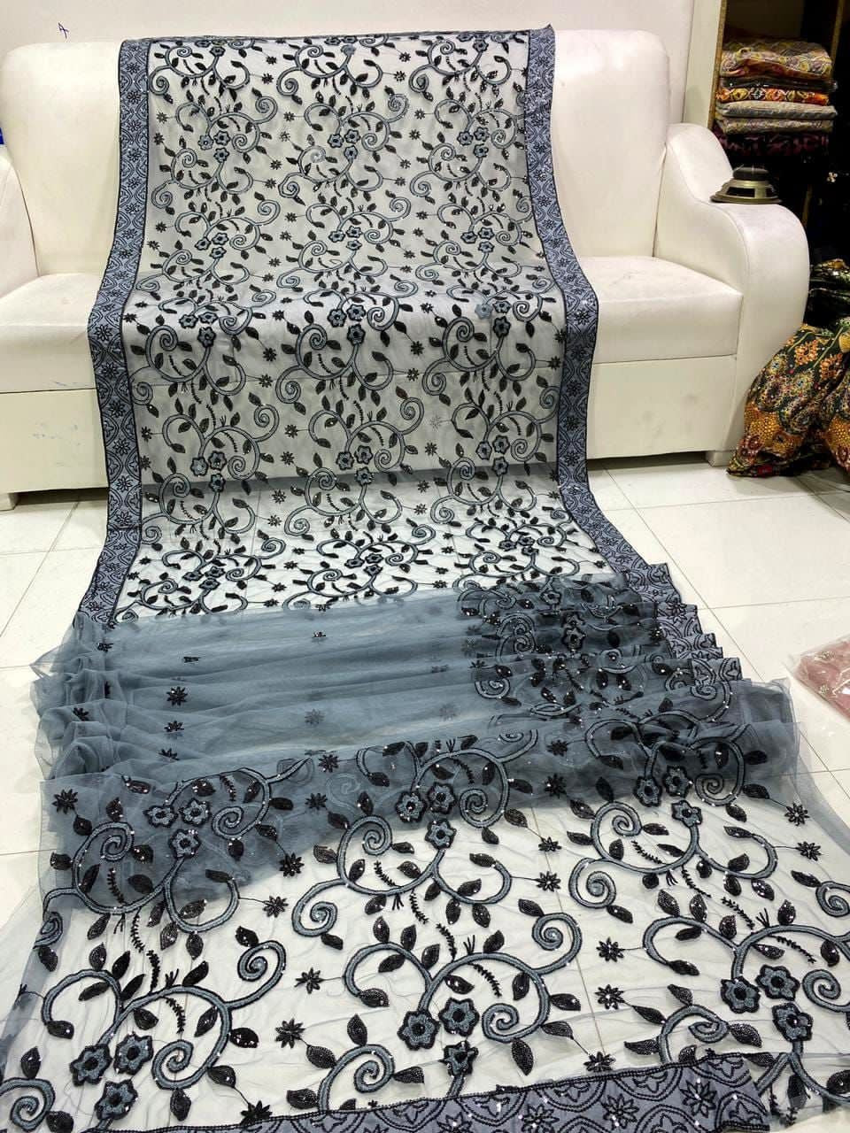 Net Sequence Saree | Semi Stitched