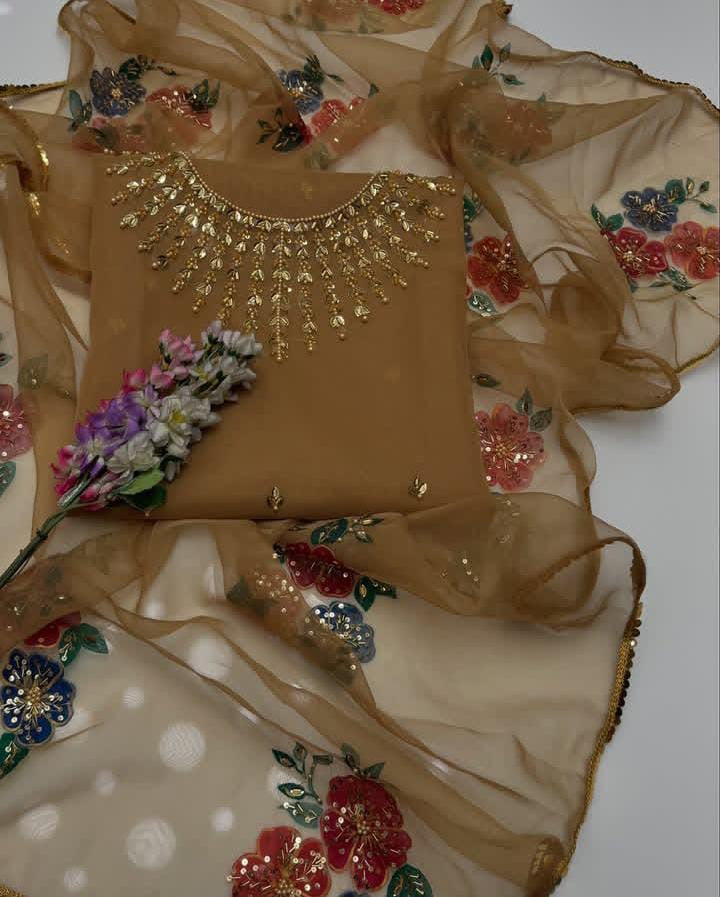 Handmade Stone Work HandPainted | Unstitched 2 Piece