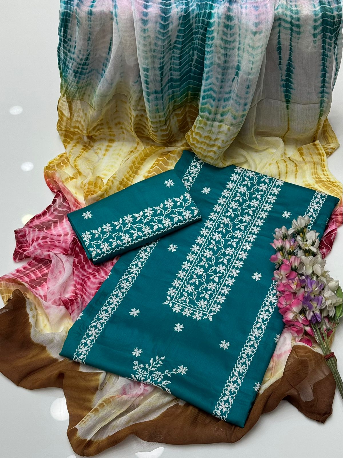 Cross Stitch White Embroidery | Unstitched 3 Piece