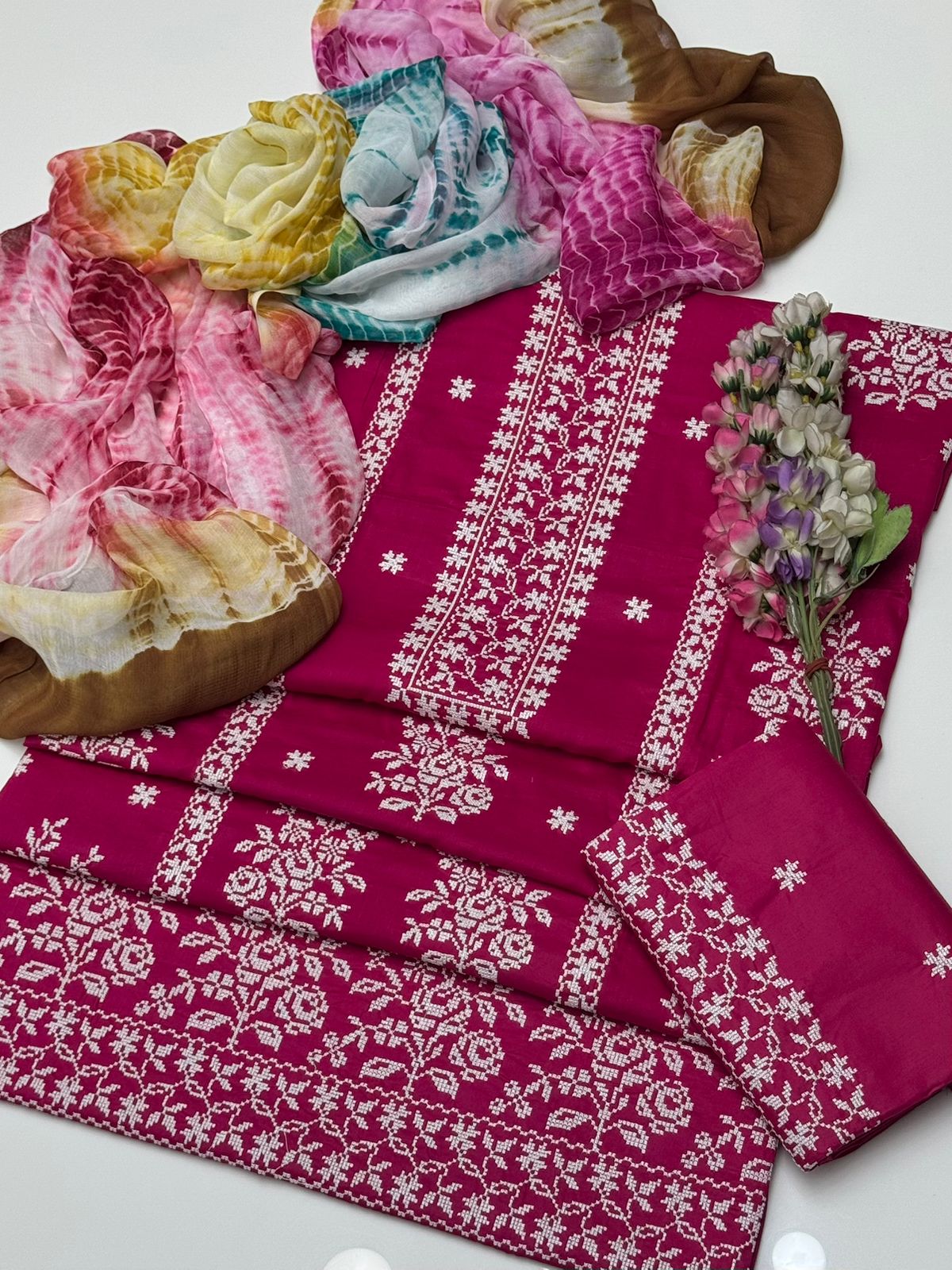 Cross Stitch White Embroidery | Unstitched 3 Piece