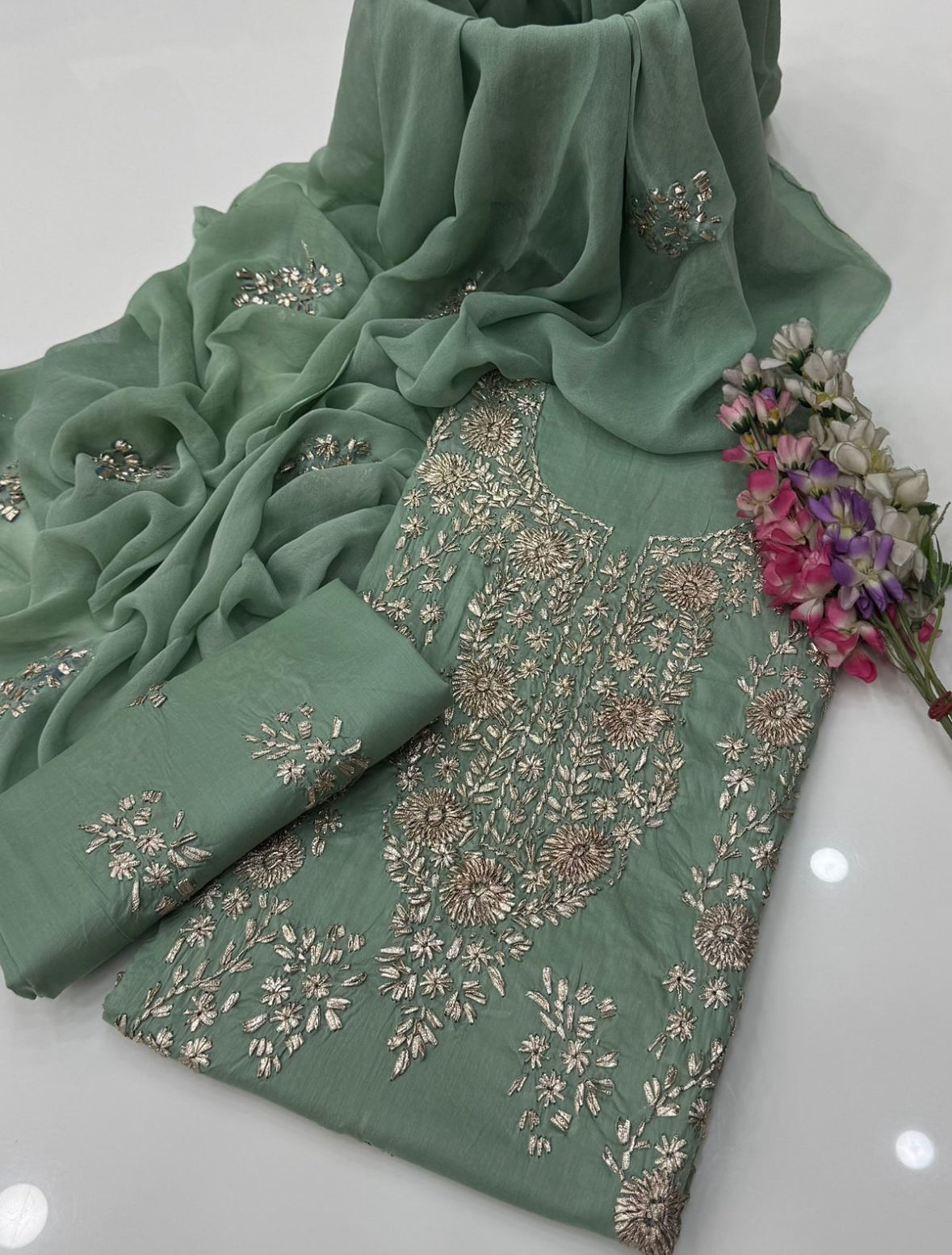 Lawn Gotta Kinari Work | Unstitched Shirt Dupatta Trouser 3 Piece