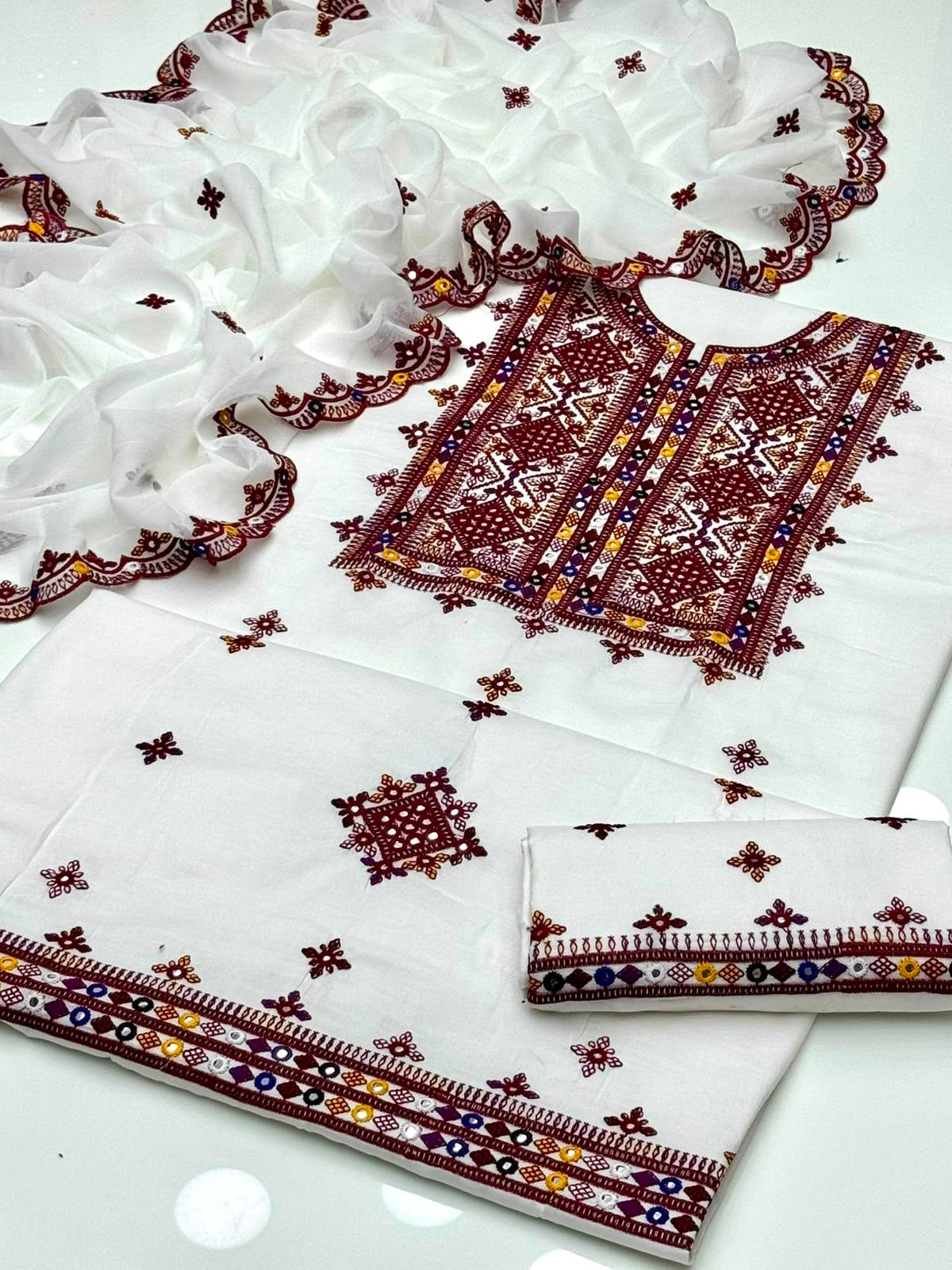 Balochi Embroidery 🧵 | Unstitched Shirt Dupatta Trouser 3 Piece