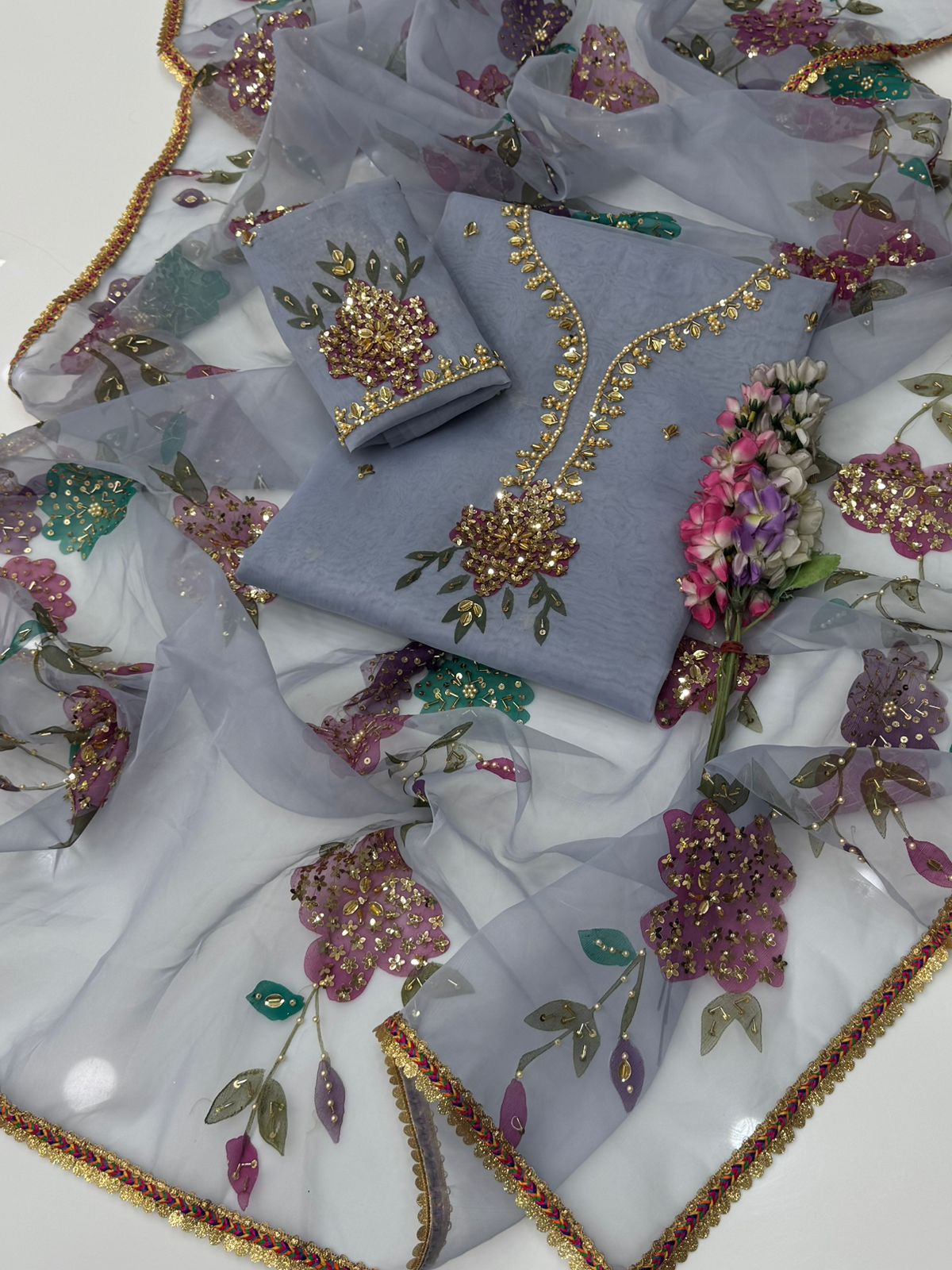 HandPainted Festive Wear | Unstitched Shirt Dupatta 2 Piece