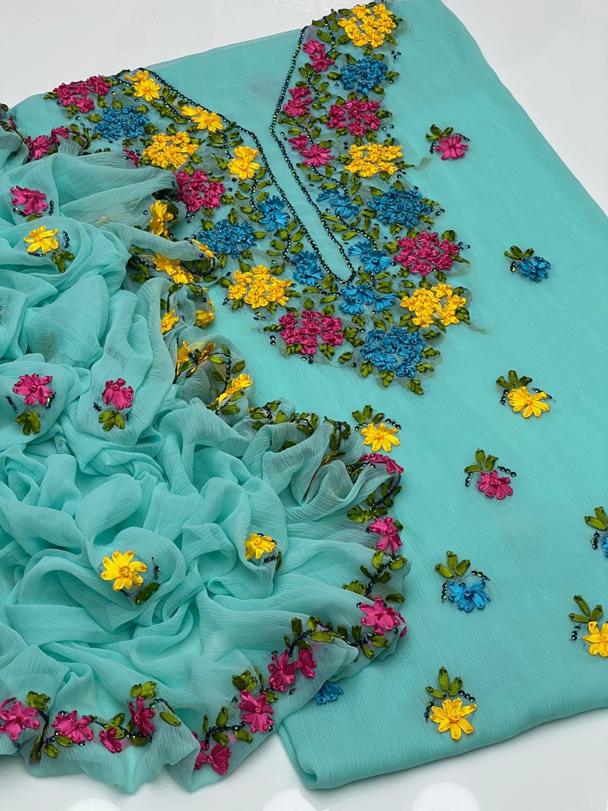 Ribbon Work | Unstitched Shirt Dupatta 2 Piece