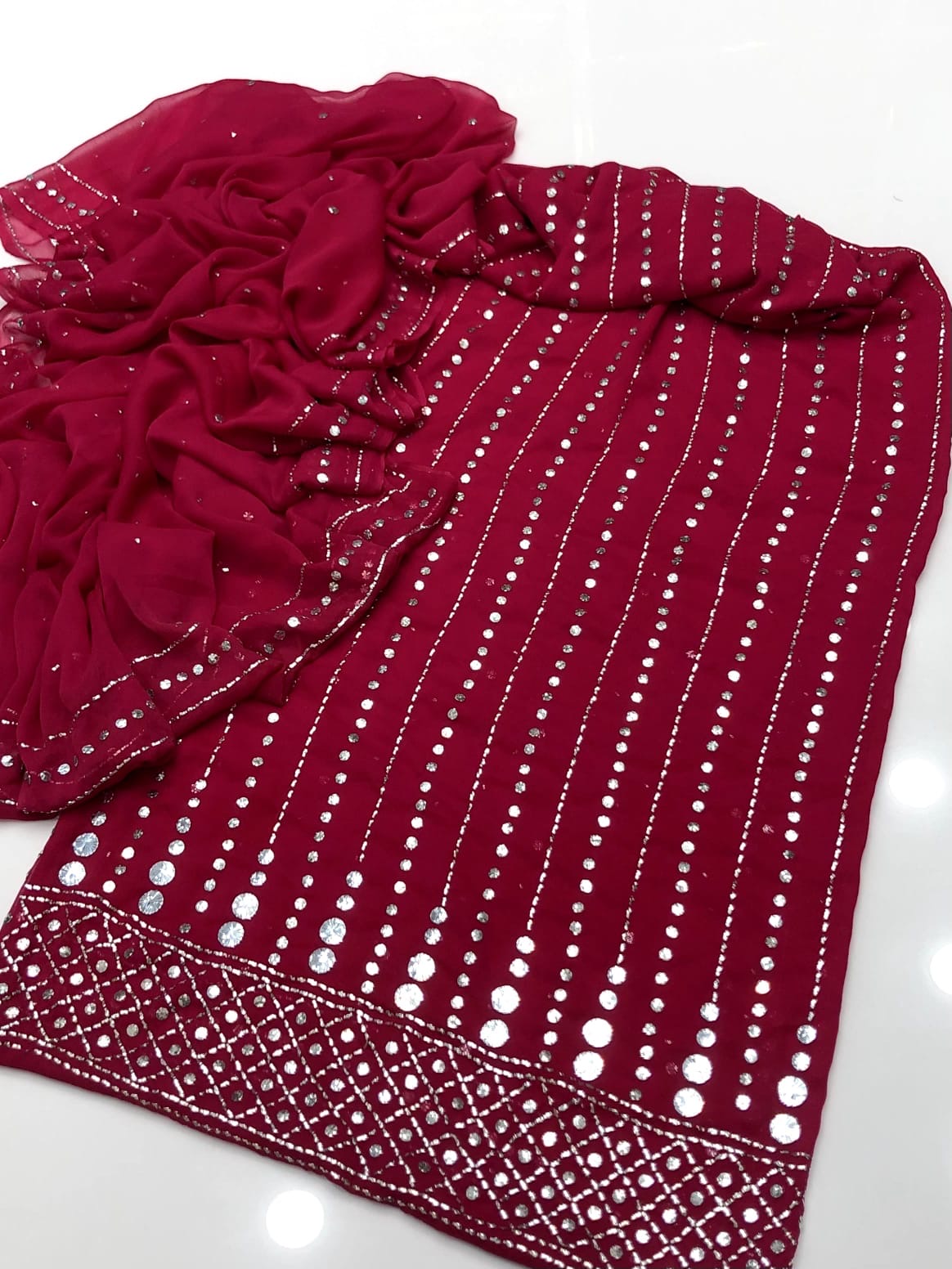 Dot Line Daman Mukesh | Unstitched Shirt Dupatta 2 Piece