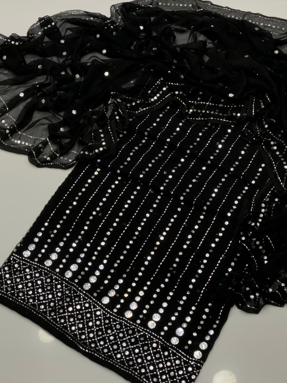 Dot Line Daman Mukesh | Unstitched Shirt Dupatta 2 Piece