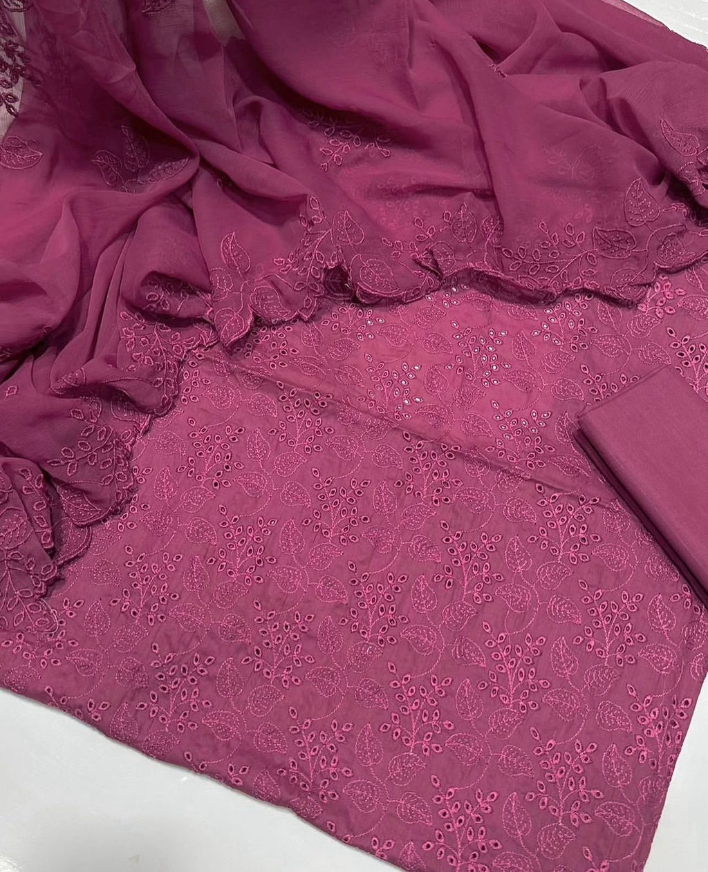 Shiffle Chicken Kari Work | Unstitched Shirt Dupatta Trouser 3 Piece