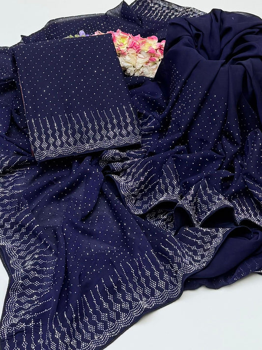 Sequence Pasting Stone Saree | Unstitched Blouse + Saree