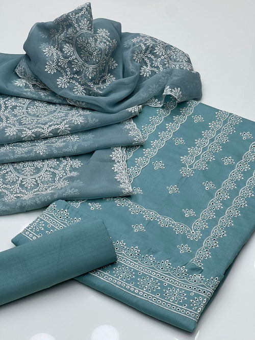 Cutt Work Embroidery | Unstitched Shirt Dupatta Trouser 3 Piece