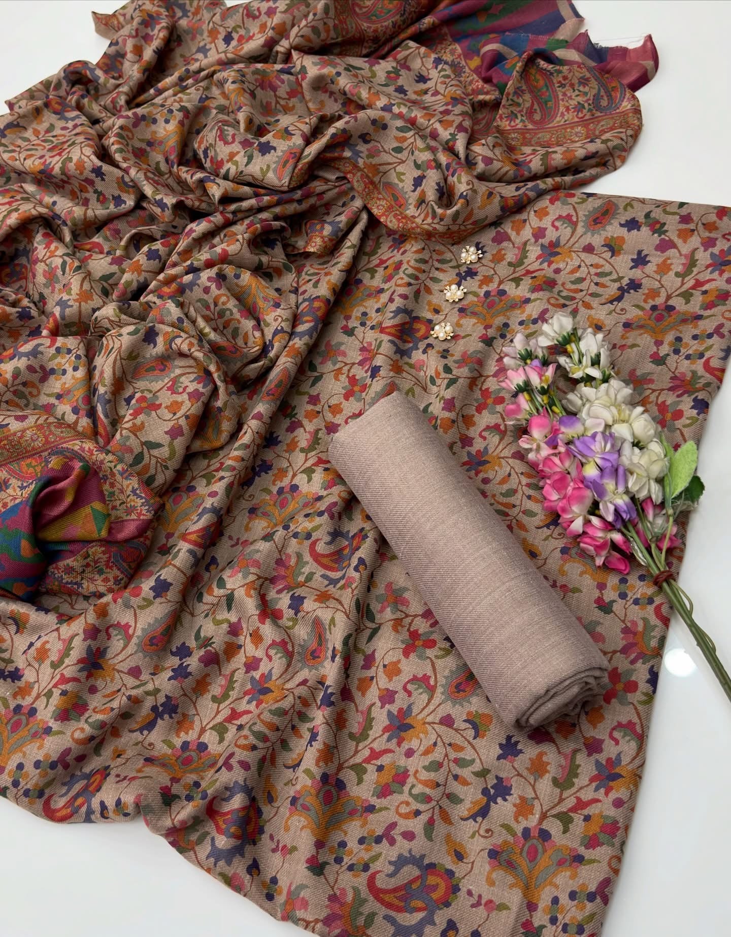 Pure Pashmina Wool | Unstitched Shirt Dupatta Trouser 3 Piece