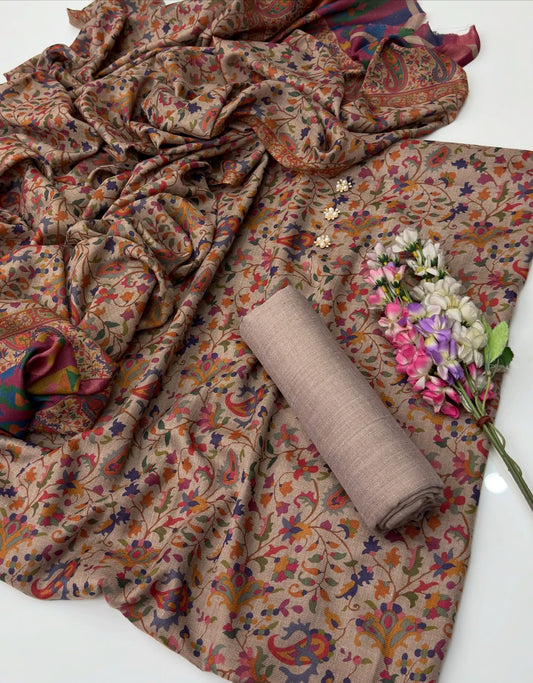 Pure Pashmina Wool | Unstitched Shirt Dupatta Trouser 3 Piece
