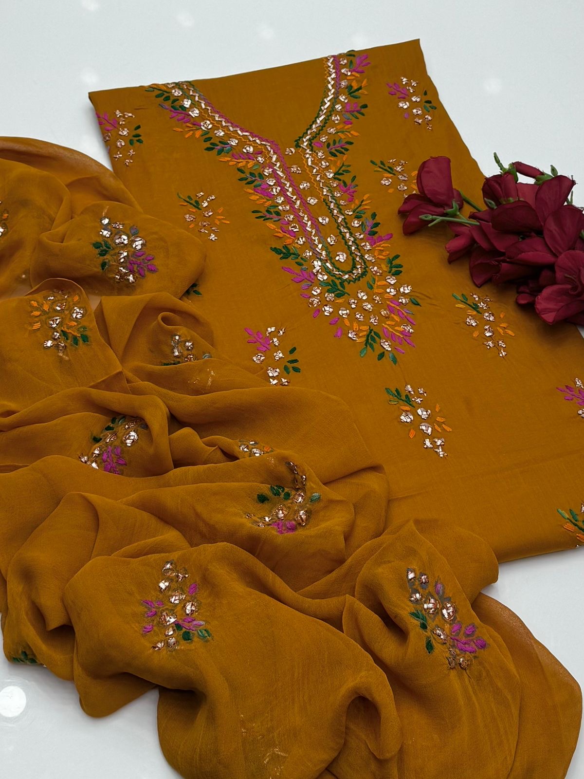 Thread & Gotta Work | Unstitched Shirt Dupatta Trouser 3 Piece