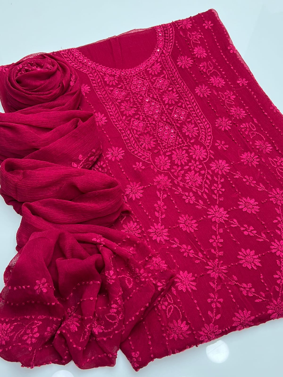 Pakka Boor Neck Mirror | Unstitched Shirt Dupatta 2 Piece
