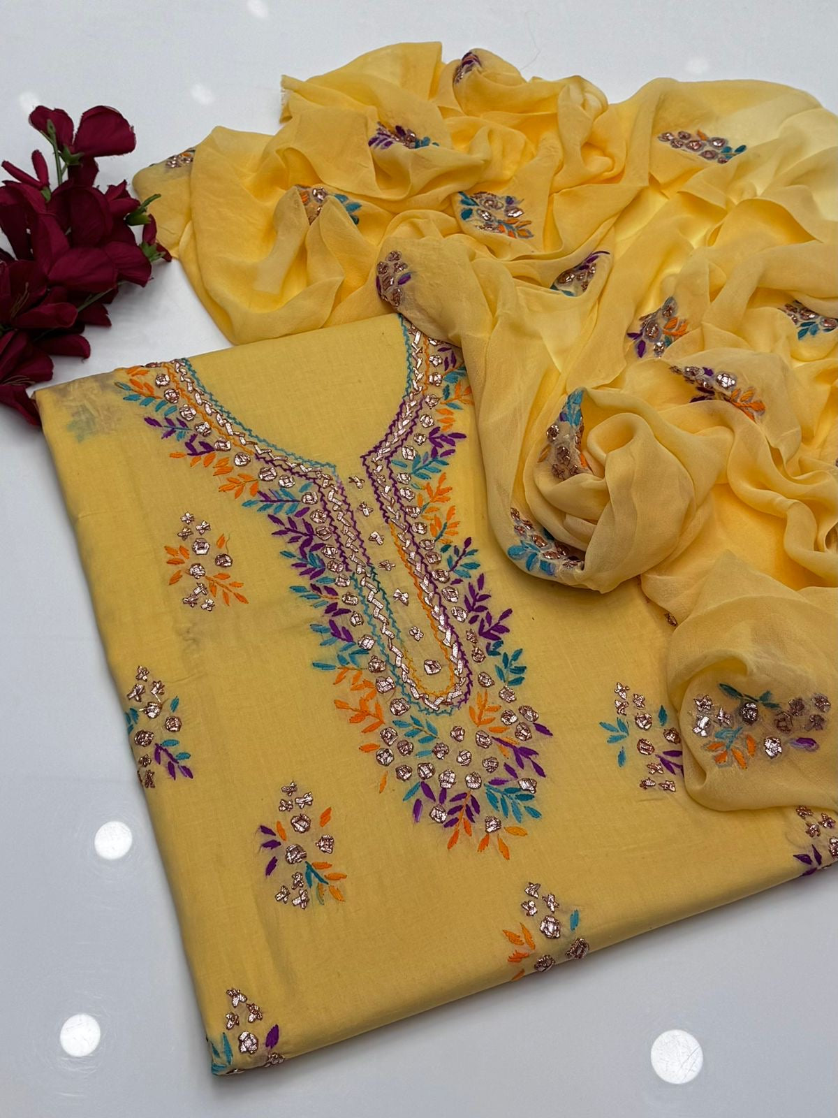 Thread & Gotta Work | Unstitched Shirt Dupatta Trouser 3 Piece