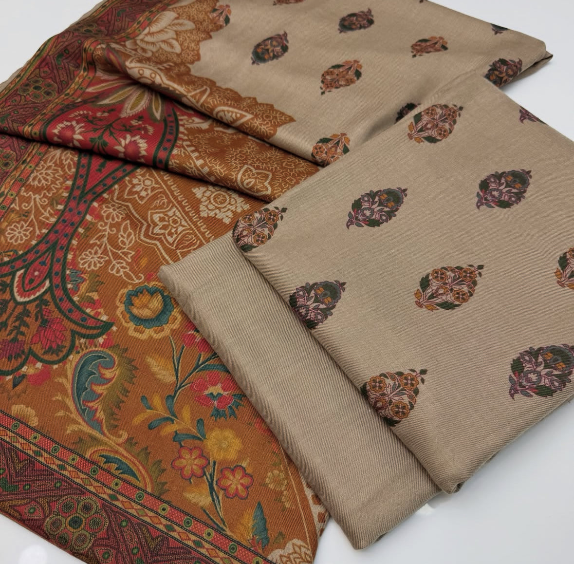 Pure Pashmina Wool | Unstitched Shirt Dupatta Trouser 3 Piece