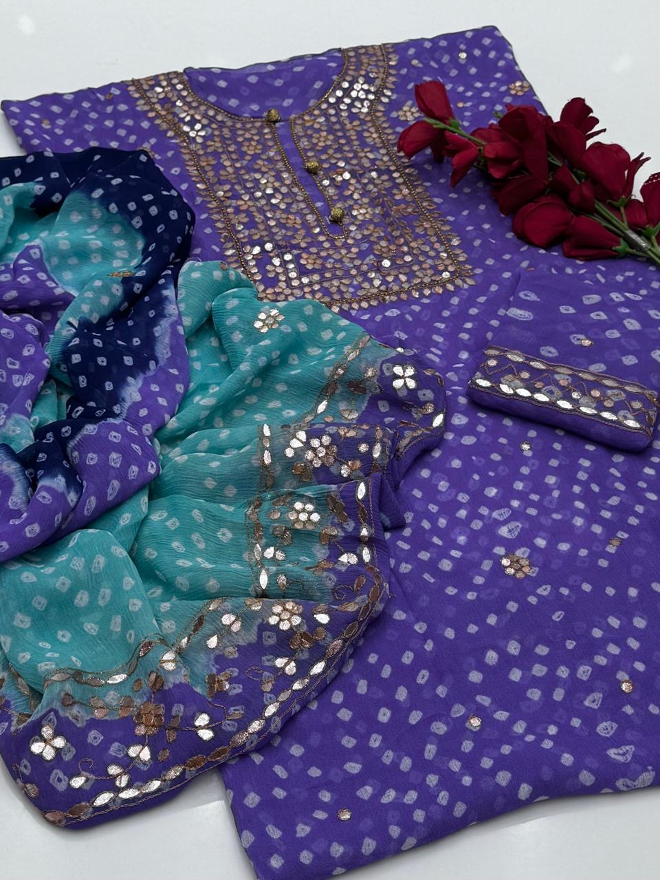 Pasting Gotta Chunari | Unstitched Shirt Dupatta 2 Piece