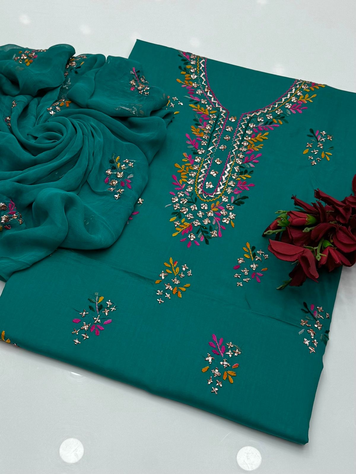 Thread & Gotta Work | Unstitched Shirt Dupatta Trouser 3 Piece