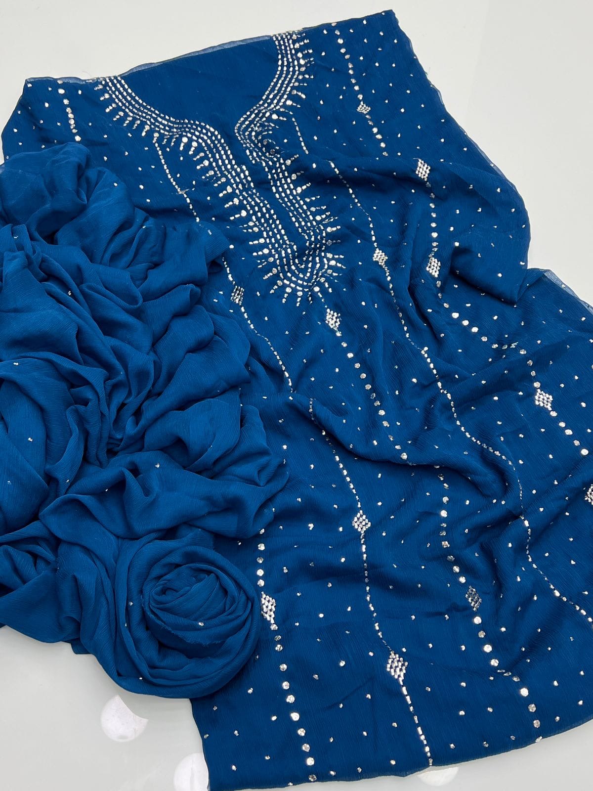 Heavy Panel Mukesh | Unstitched Shirt Dupatta 2 Piece