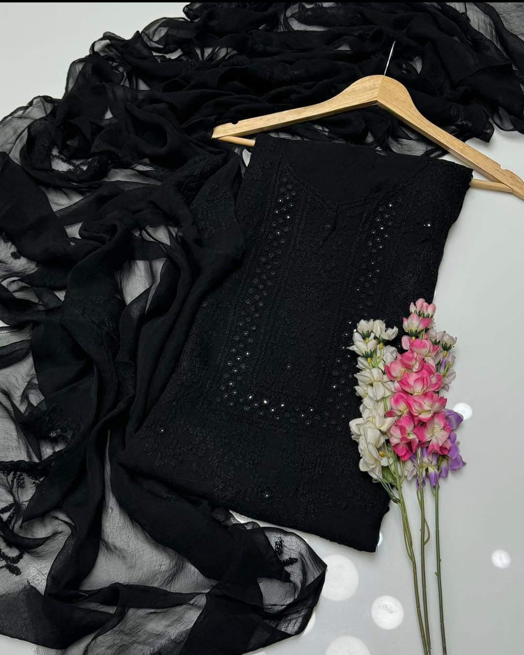 Shadow Mirror Work | Unstitched Shirt Dupatta 2 Piece