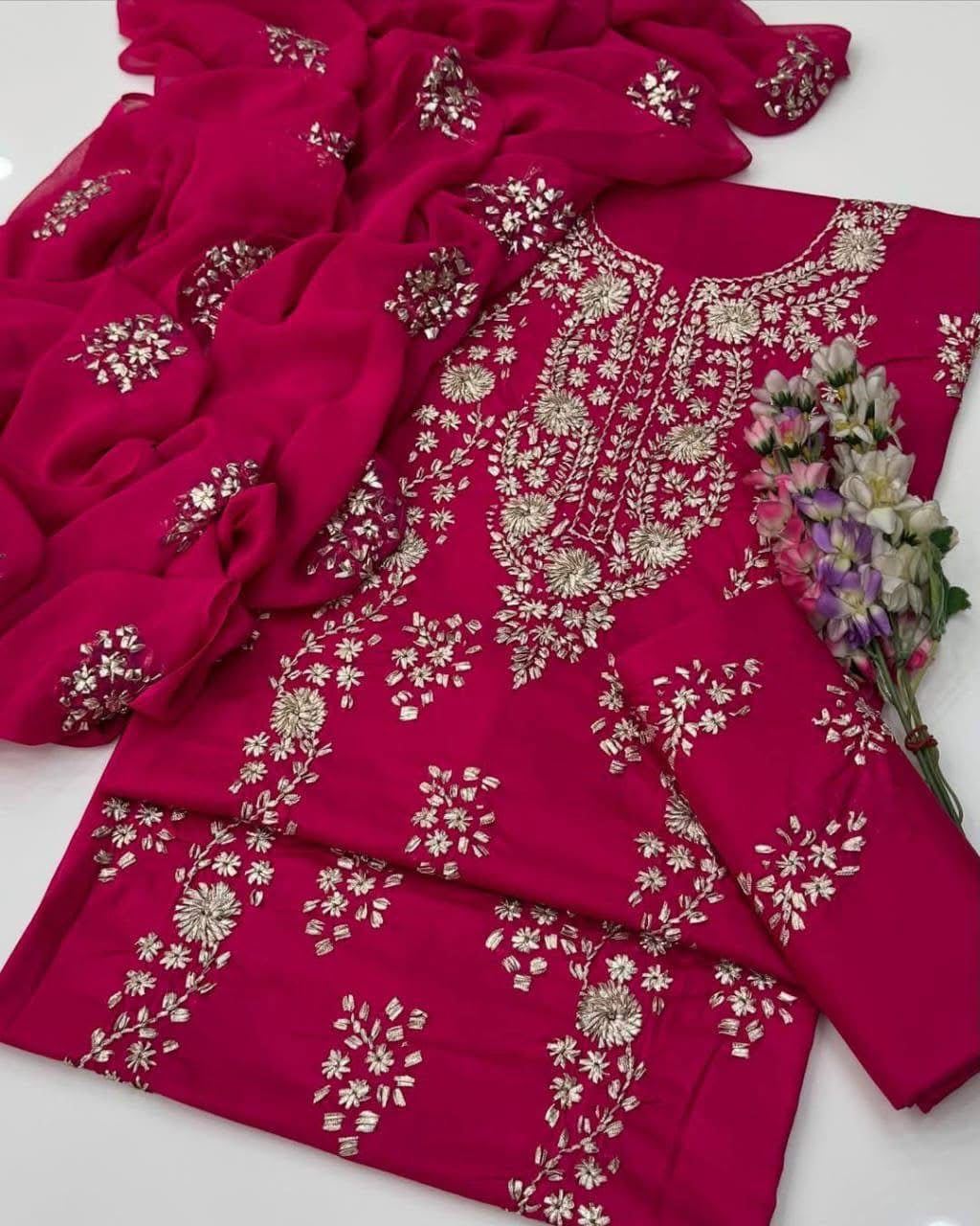 Lawn Gotta Kinari Work | Unstitched Shirt Dupatta Trouser 3 Piece