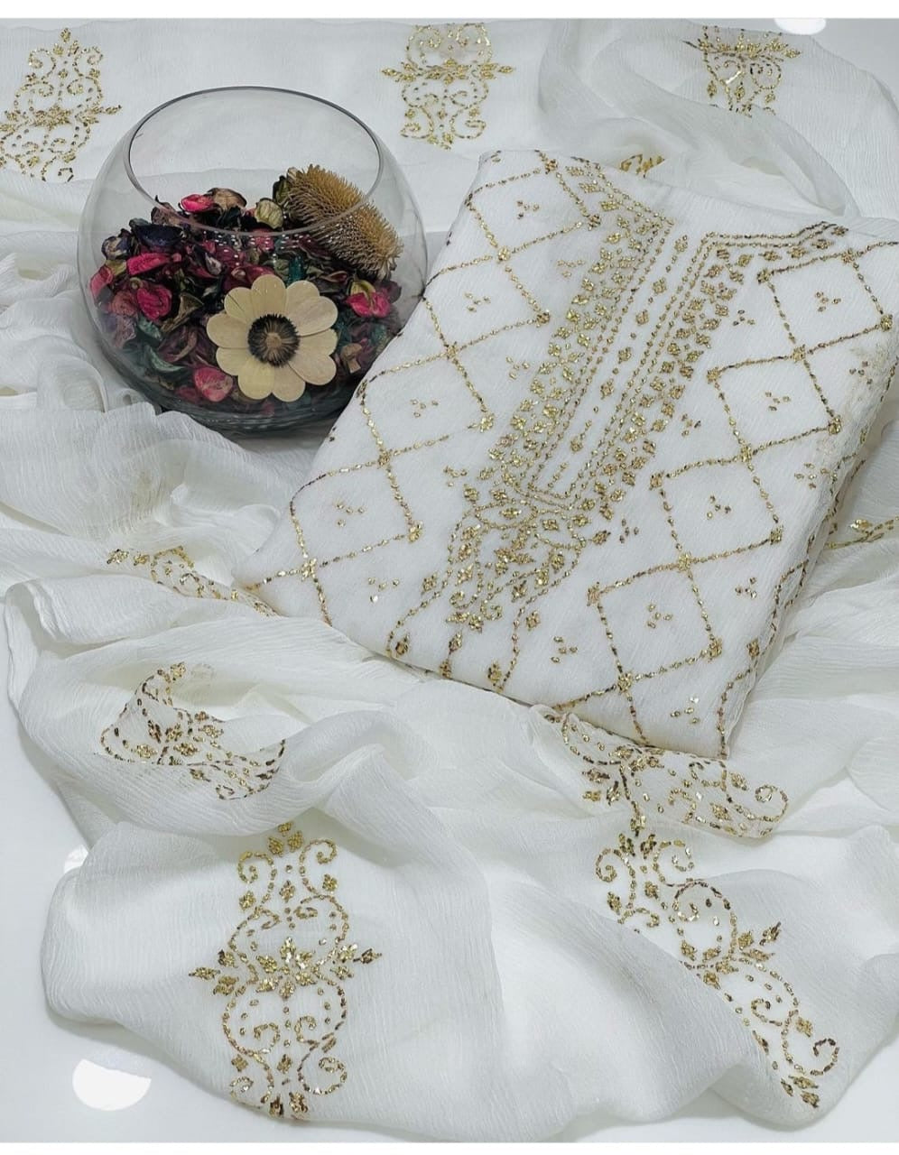 Golden Mukesh Dyeable Fabric | Unstitched Shirt Dupatta 2 Piece