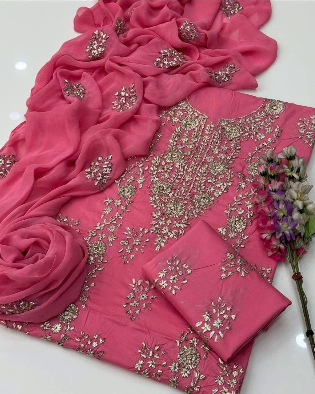 Lawn Gotta Kinari Work | Unstitched Shirt Dupatta Trouser 3 Piece