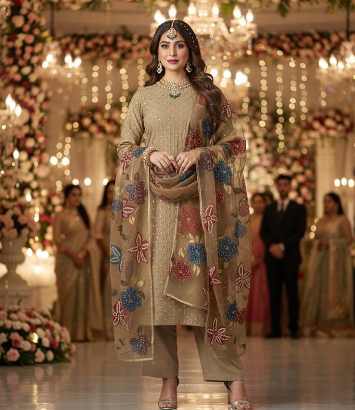 Organza Pani Mirror Work | Unstitched Shirt Dupatta 2 Piece