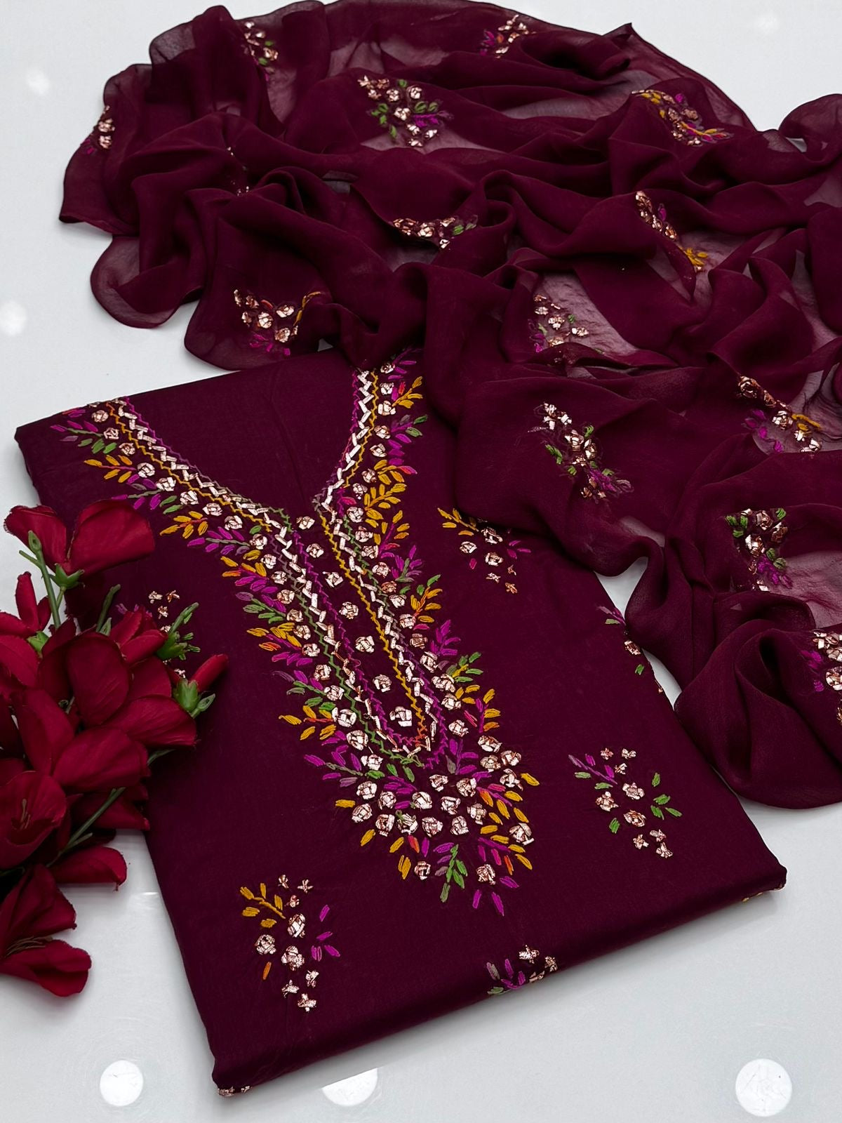 Thread & Gotta Work | Unstitched Shirt Dupatta Trouser 3 Piece