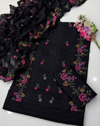 Cross Stitch & Chicken Kari Work | Unstitched Shirt Dupatta Trouser 3 Piece Dress