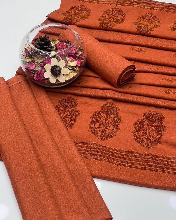Peach Leather | Unstitched Shirt Dupatta Trouser 3 Piece