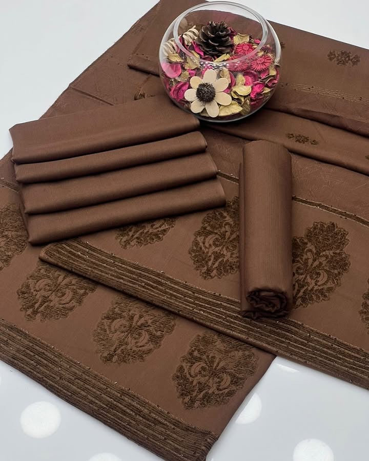 Peach Leather | Unstitched Shirt Dupatta Trouser 3 Piece