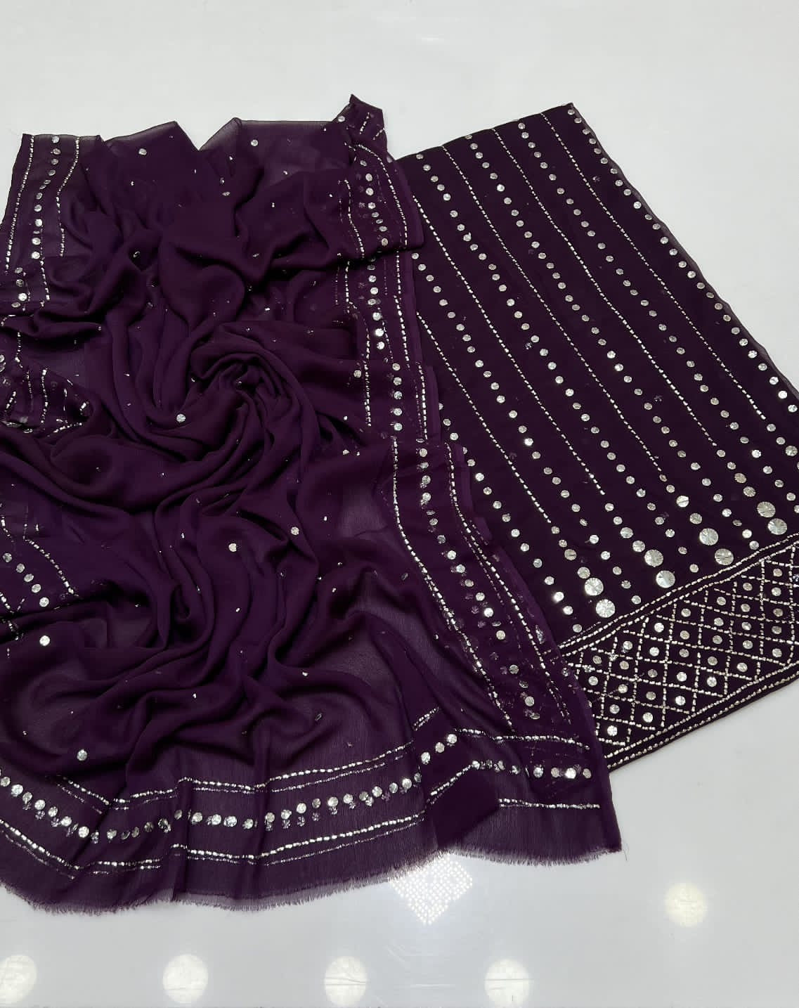 Dot Line Daman Mukesh | Unstitched Shirt Dupatta 2 Piece