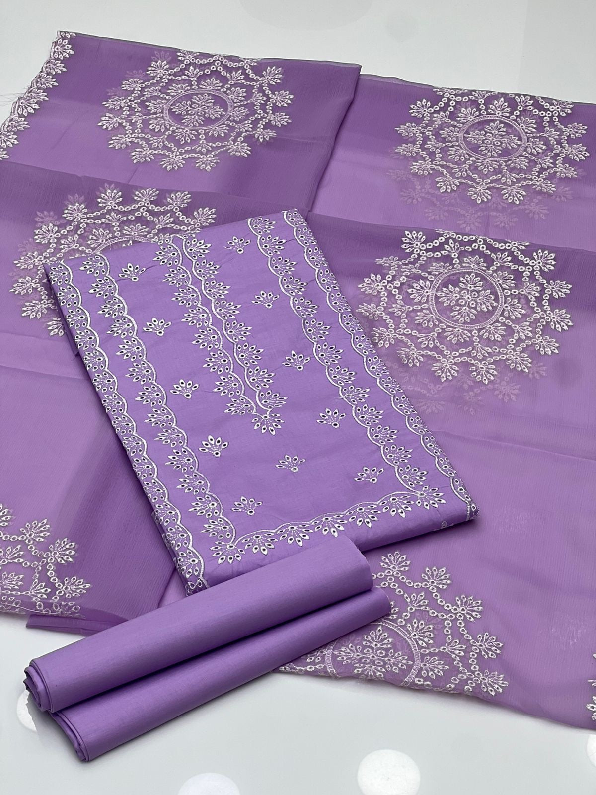Cutt Work Embroidery | Unstitched Shirt Dupatta Trouser 3 Piece
