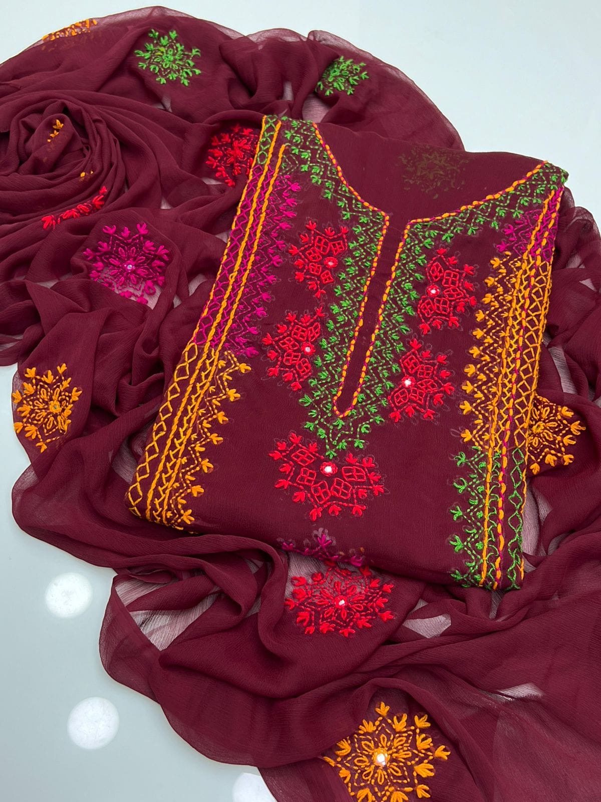 Afghani Tanka Embroidery | Unstitched Shirt Dupatta 2 Piece