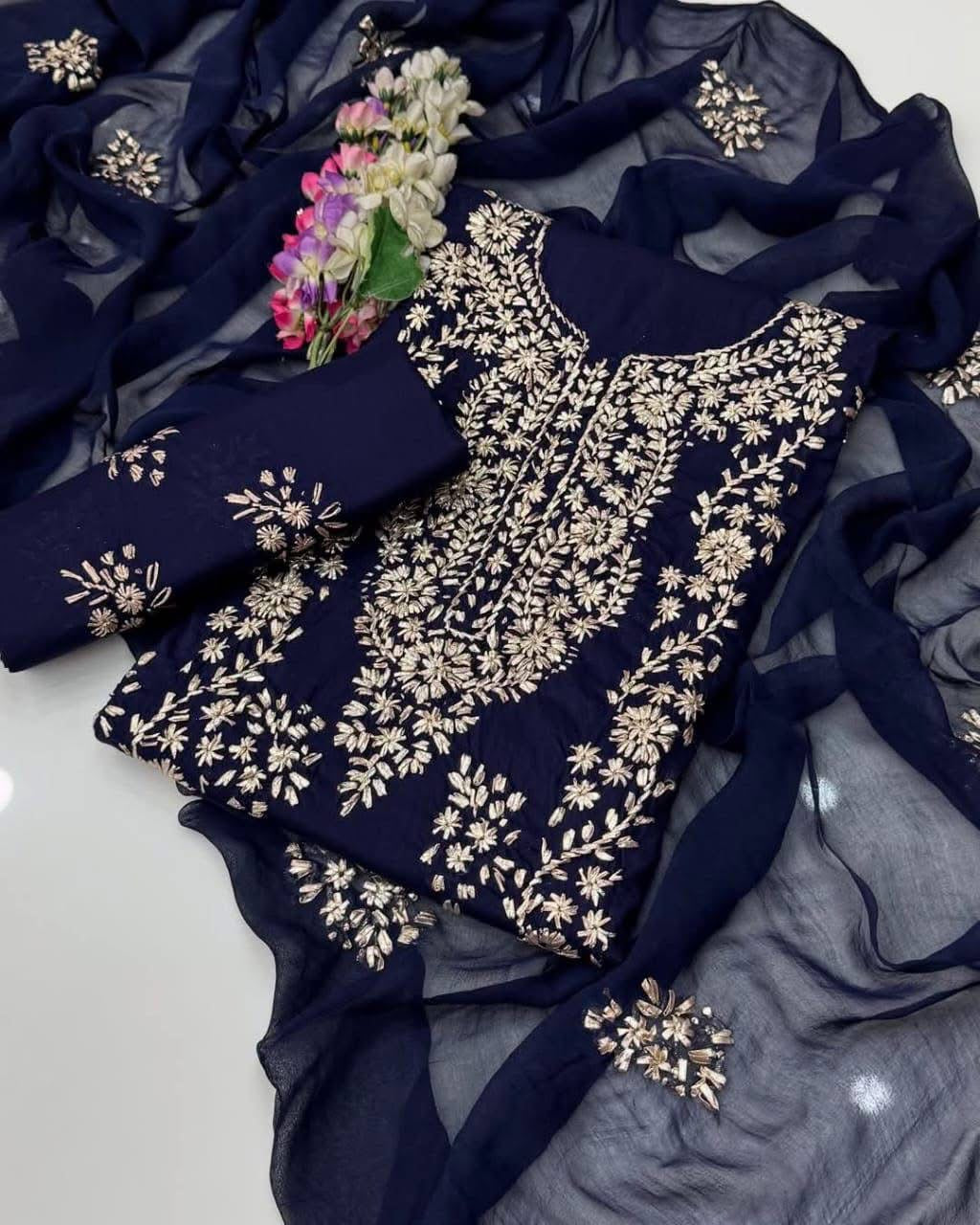 Lawn Gotta Kinari Work | Unstitched Shirt Dupatta Trouser 3 Piece