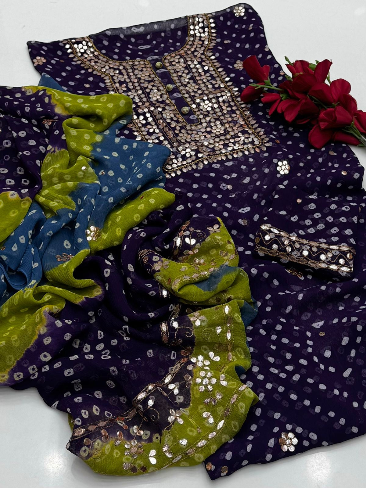 Pasting Gotta Chunari | Unstitched Shirt Dupatta 2 Piece