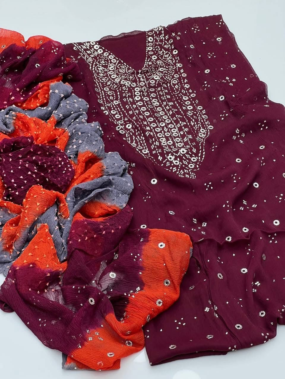 Chunari Mukesh Work | Unstitched Shirt Dupatta 2 Piece