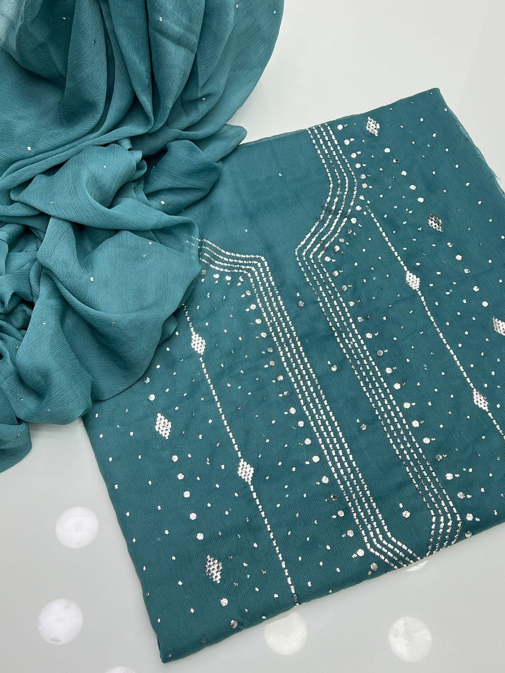 Heavy Panel Mukesh | Unstitched Shirt Dupatta 2 Piece