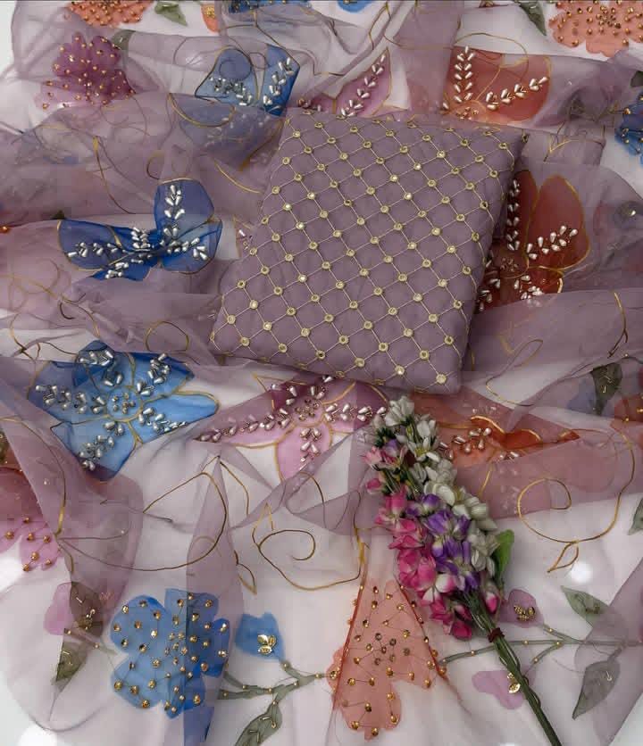 Organza Pani Mirror Work | Unstitched Shirt Dupatta 2 Piece