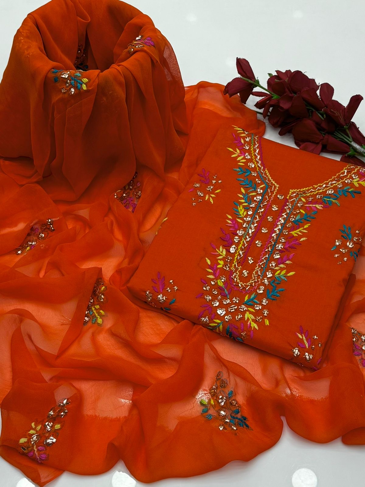 Thread & Gotta Work | Unstitched Shirt Dupatta Trouser 3 Piece