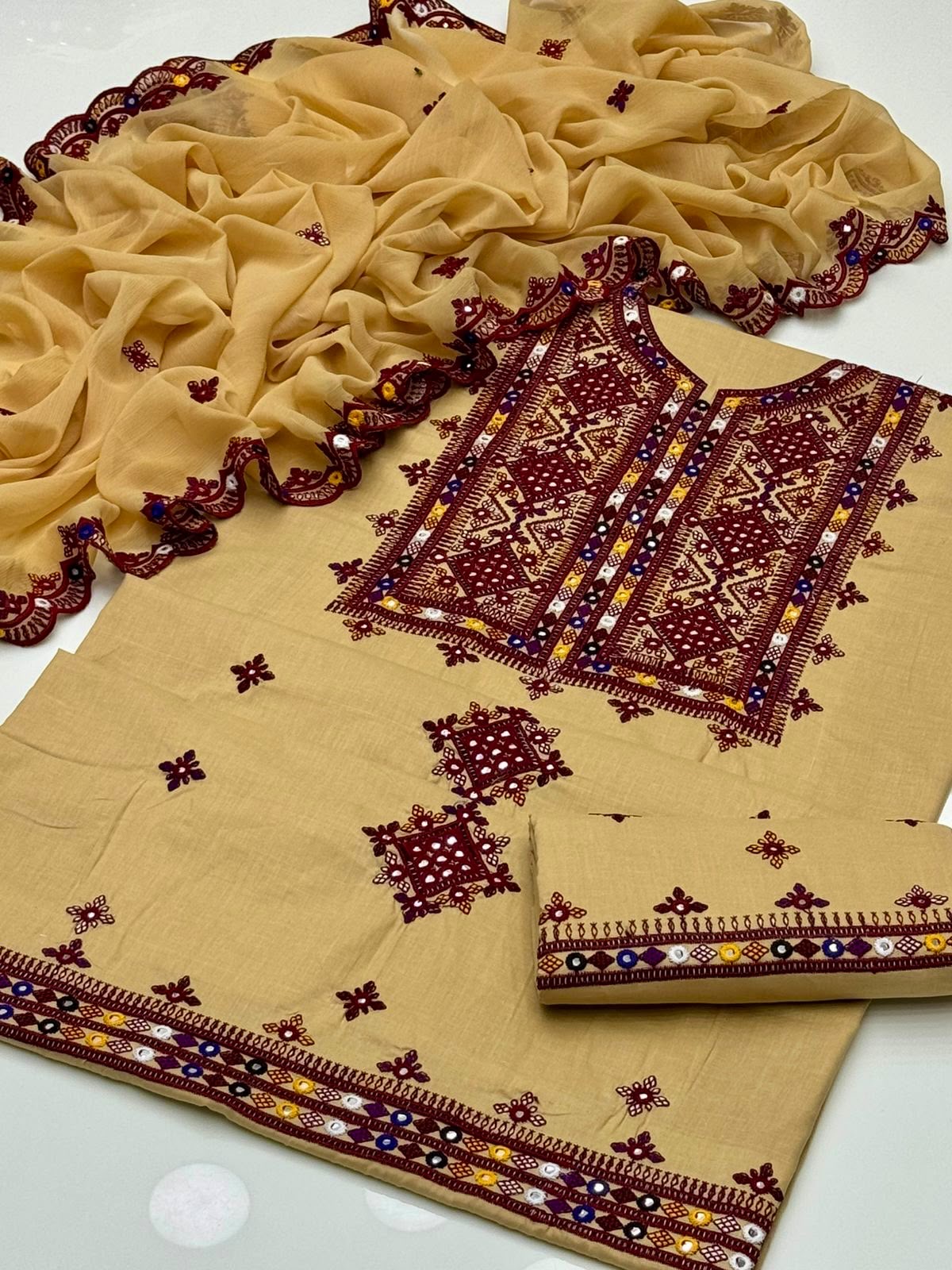 Balochi Embroidery 🧵 | Unstitched Shirt Dupatta Trouser 3 Piece