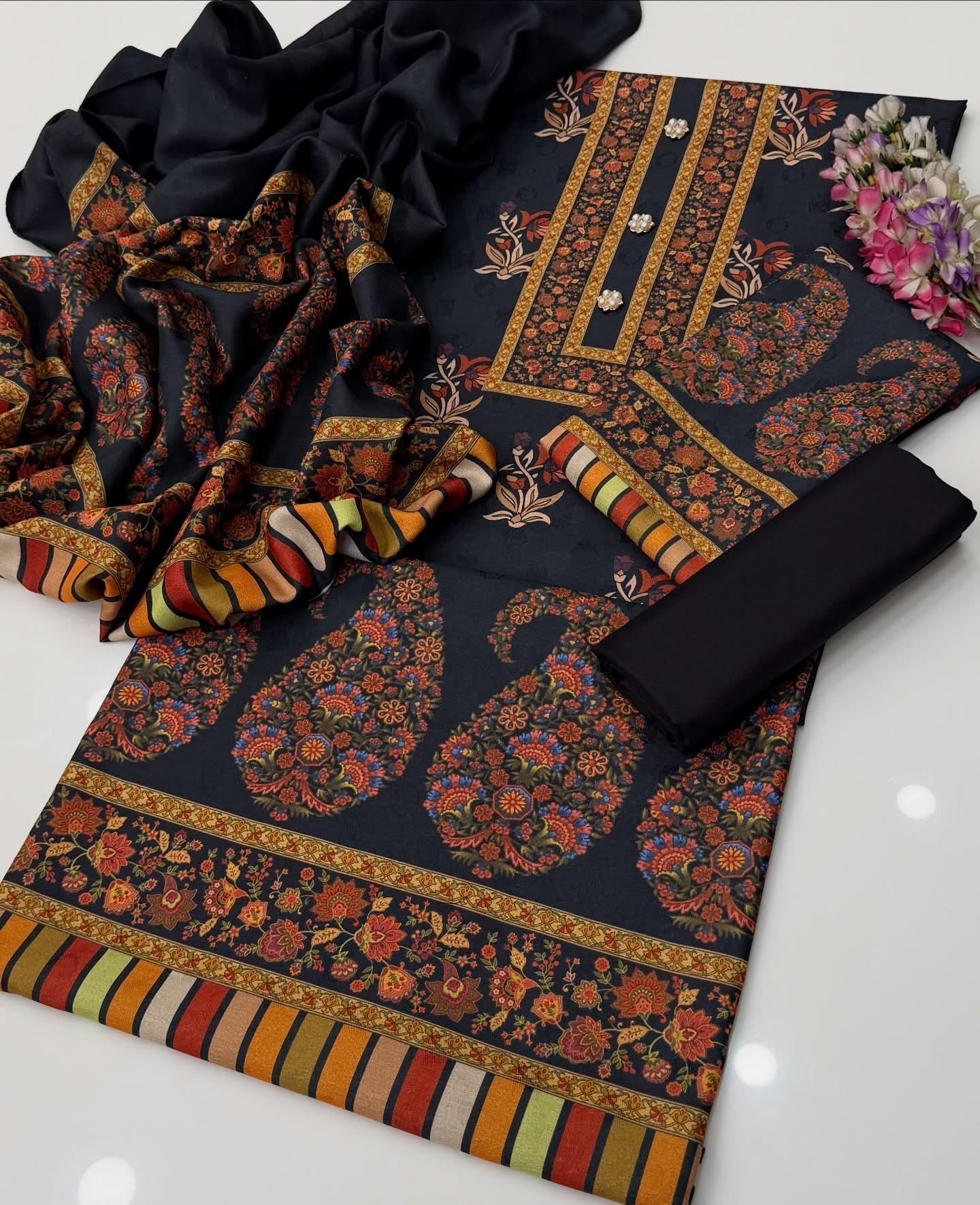Kalamkari Print | Unstitched Shirt Dupatta Trouser 3 Piece