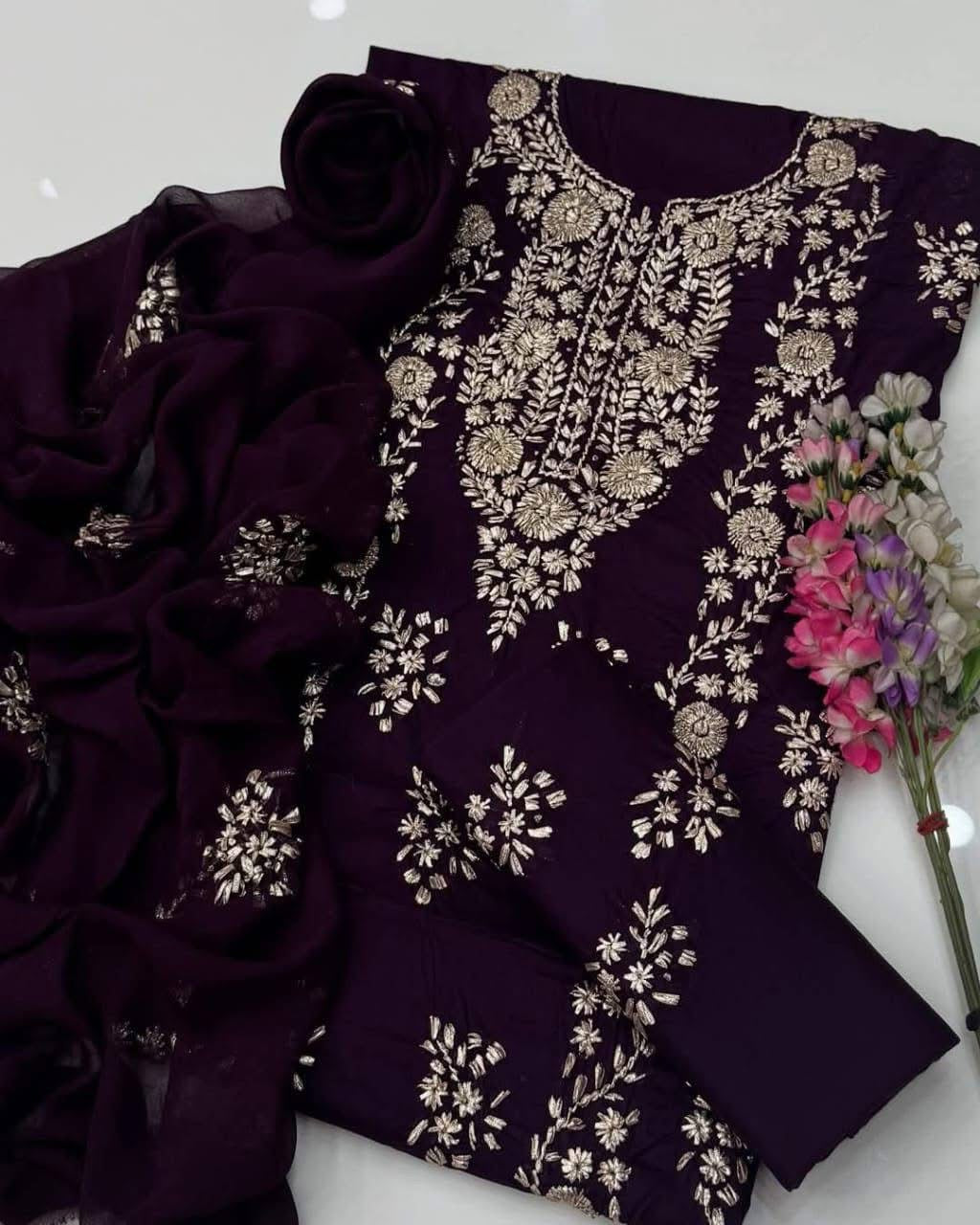 Lawn Gotta Kinari Work | Unstitched Shirt Dupatta Trouser 3 Piece