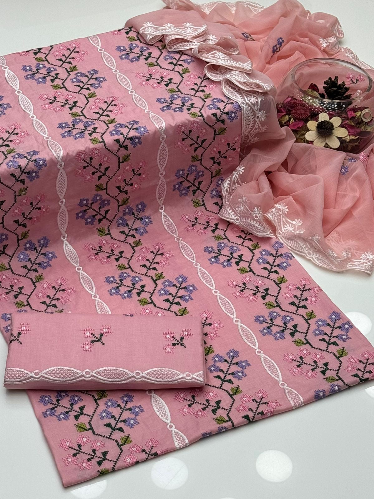 Trending Cross Stitch Embroidery | Unstitched Shirt Dupatta Trouser 3 Pc