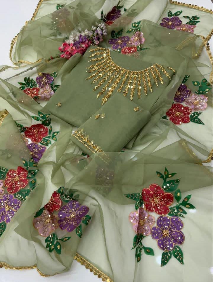 HandPainted Festive Wear | Unstitched Shirt Dupatta 2 Piece