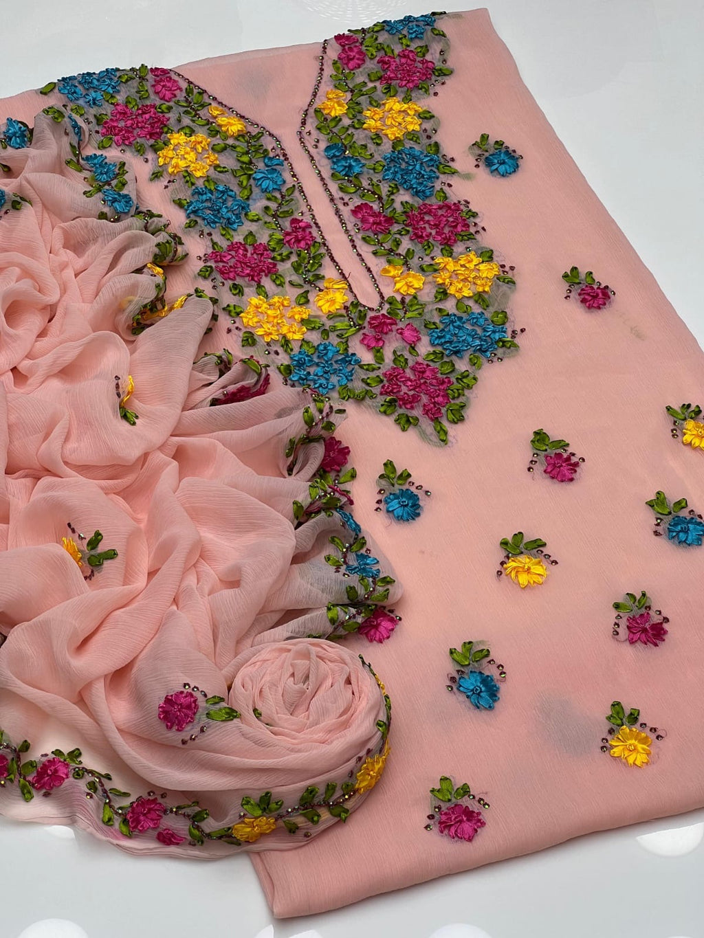 Ribbon Work | Unstitched Shirt Dupatta 2 Piece