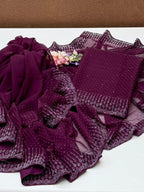 Sequence Pasting Stone Saree | Unstitched Blouse + Saree